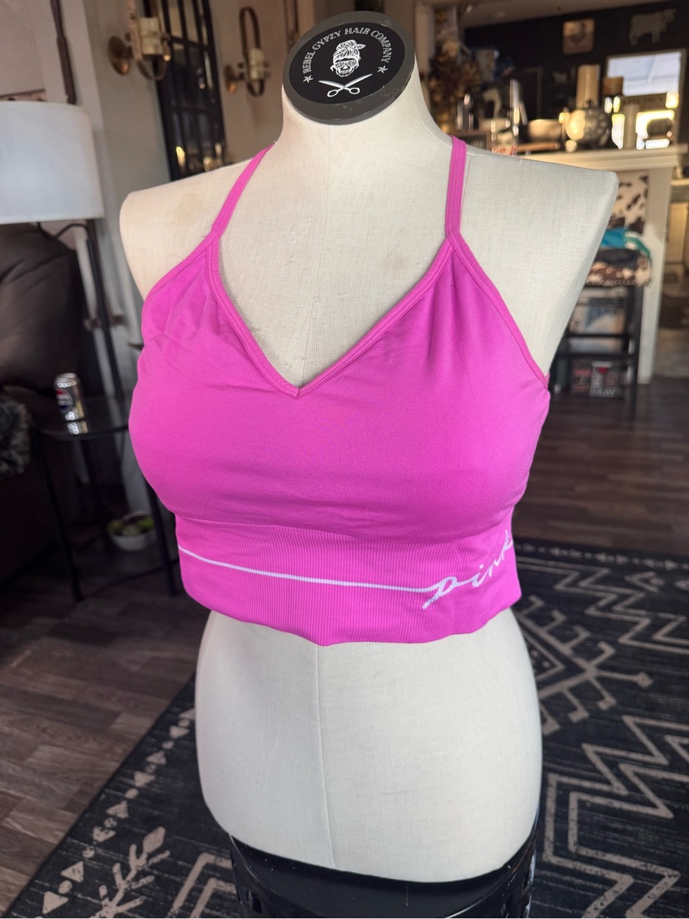 PINK Victoria's Secret Bright Pink V-Neck Seamless Sports Bralette